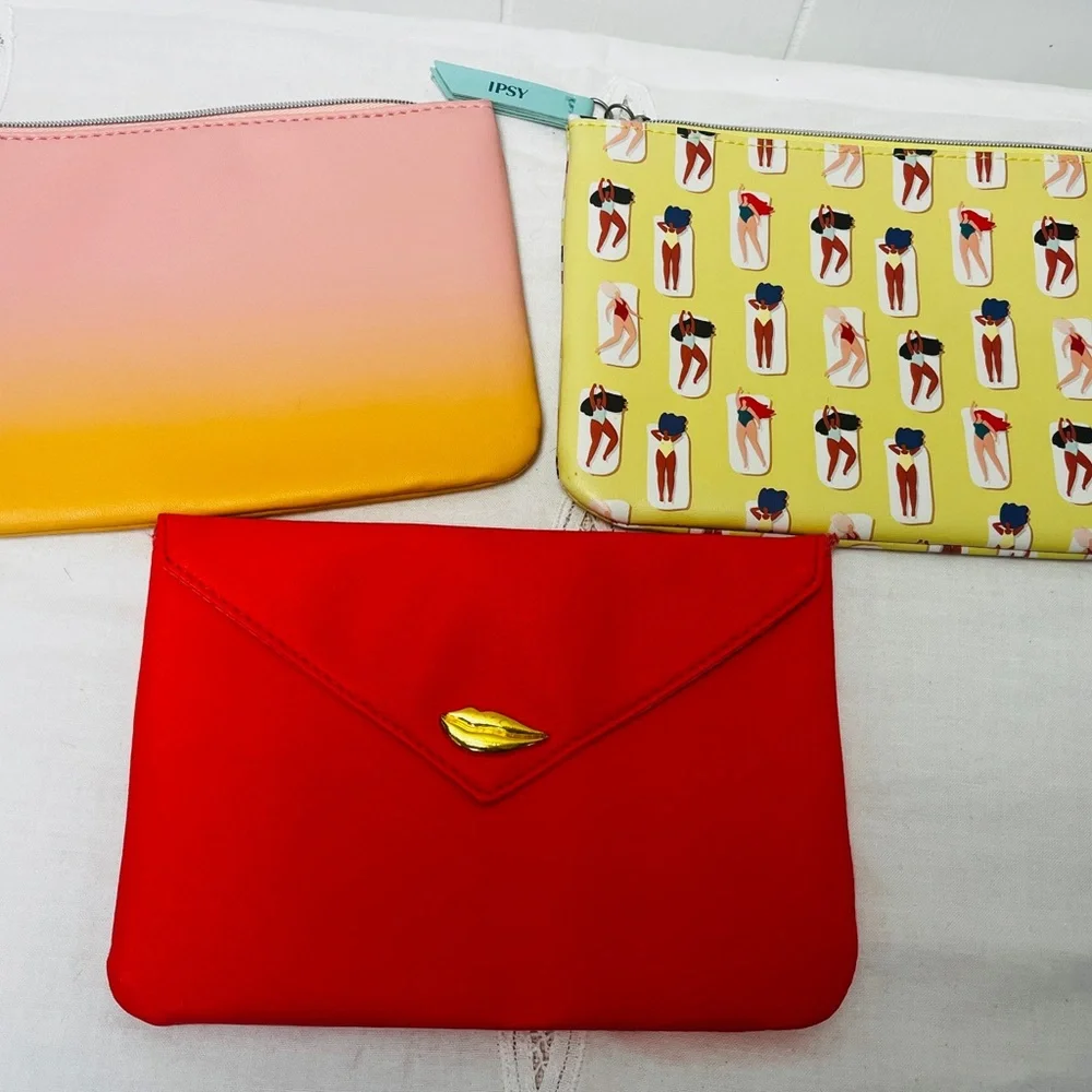 Ipsy Glamor Makeup Bags ONLY Lot of 3 Cosmetic Travel Size Pouch Packable NWOT